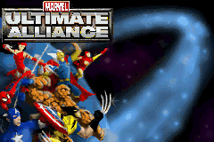 Marvel Ultimate Alliance title screen for GameBoy Advance